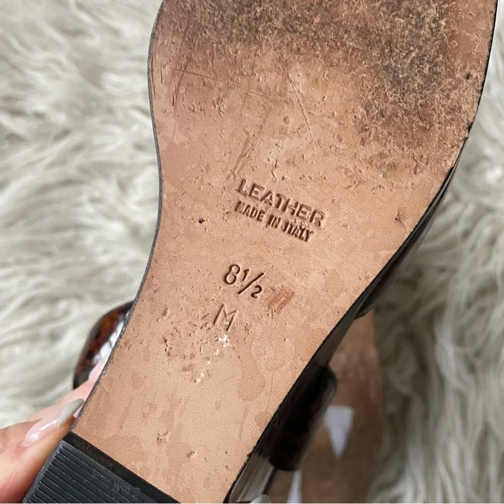 Yves Saint Laurent Vintage Y2K 90s Brown Patent Leather Animal Print Sandals 8.5